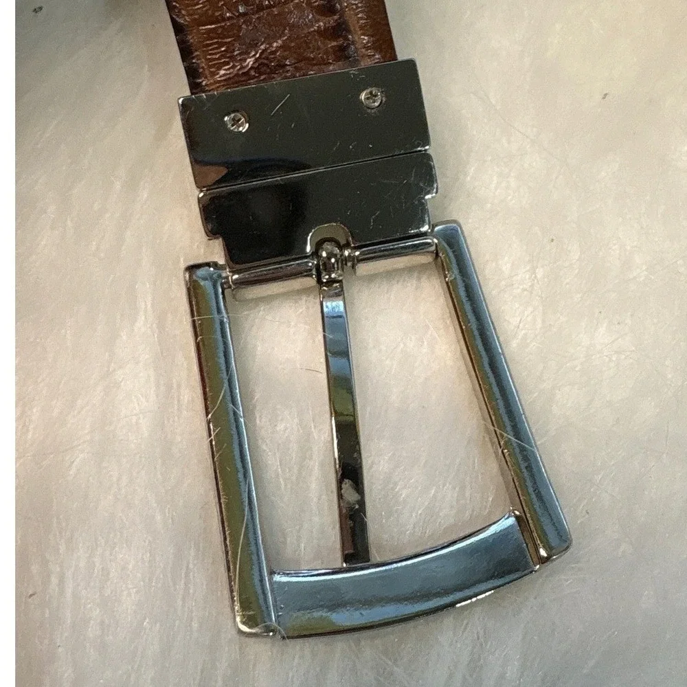 Reversible Black Brown Crocodile Embossed Belt‎ Adjustable Silver Buckle